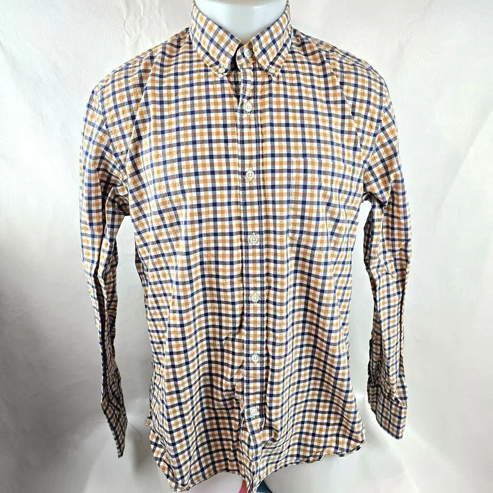 J Crew Shirt Mens Large White Yellow Button Down Slim Fit Plaid Casual Preppy